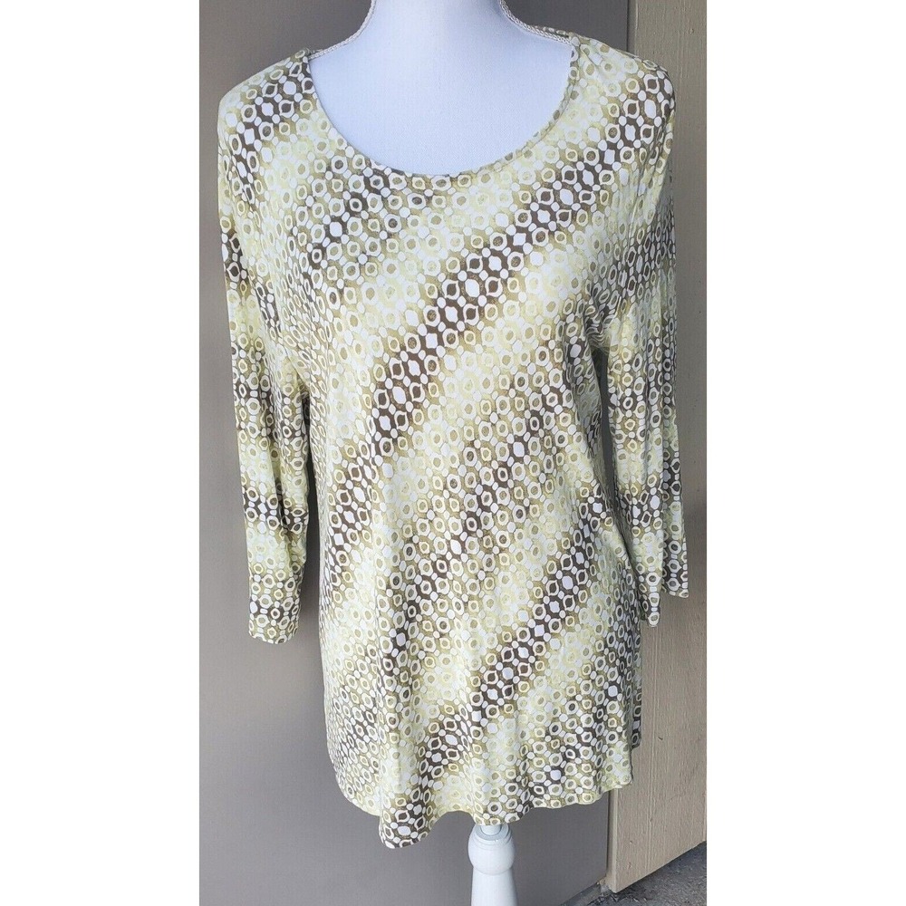 Chicos Geometric Medallion Top Retro Boho Yellow Brown‎ Back Cutout Womens Large